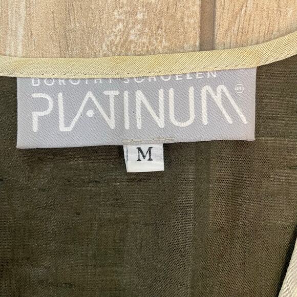 Vintage 90s Dorothy Schoelen Platinum Linen Blend Elephant Boho Vest M USA - Picture 3 of 8